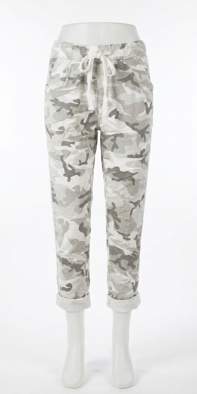 NEW GIGI MODA caterina camo slim pants in white